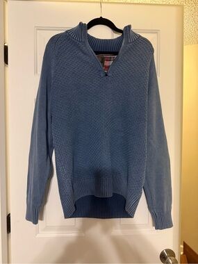 F/X Fusion Blue Basketweave Knit 1/4 Zip Sweater w/ Elbow Patches - Size L